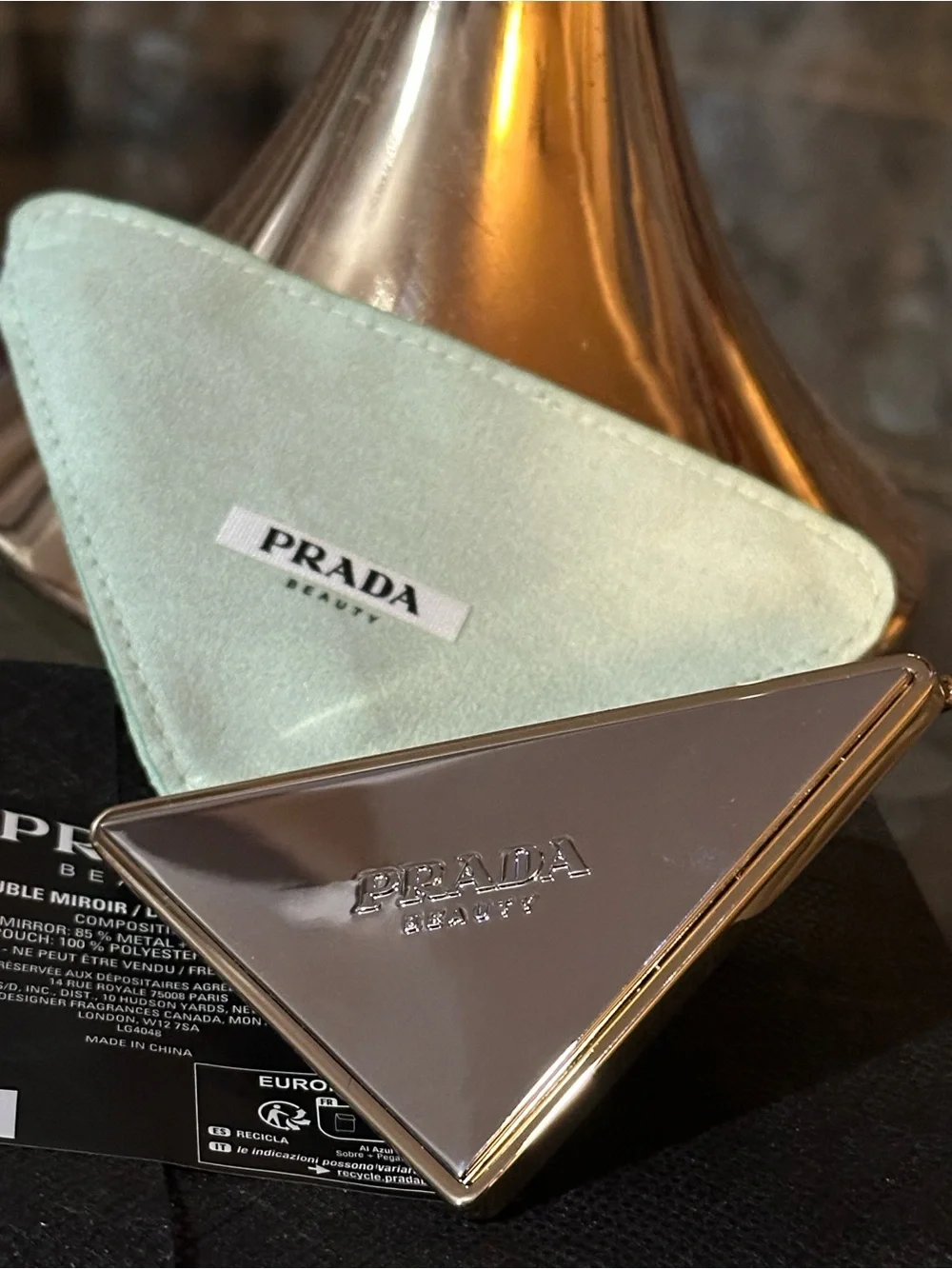 Prada Gold and Silver Triangle Compact Mirror